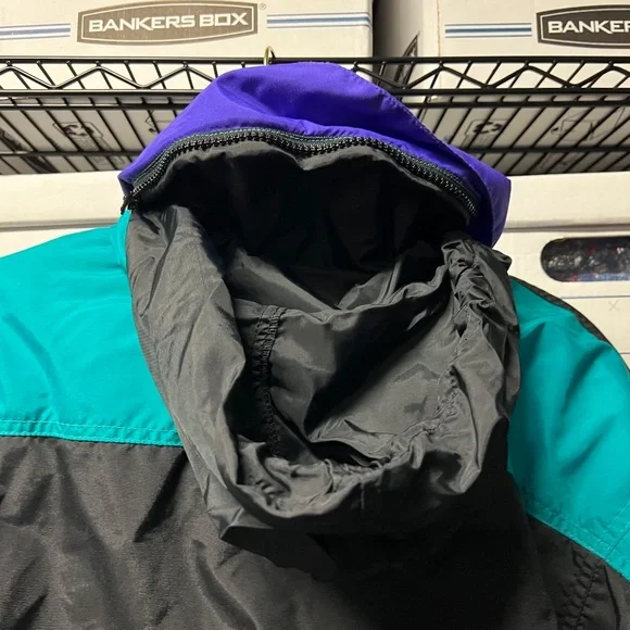 Vintage 1990s Columbia Criterion Winter Ski Jacket Black Purple Teal Color Block